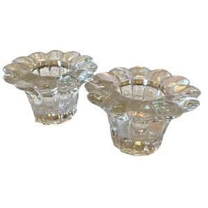 Vintage Set of 2 KIG Indonesia Authentic Crystal Clear 2" Tall Candle Holders